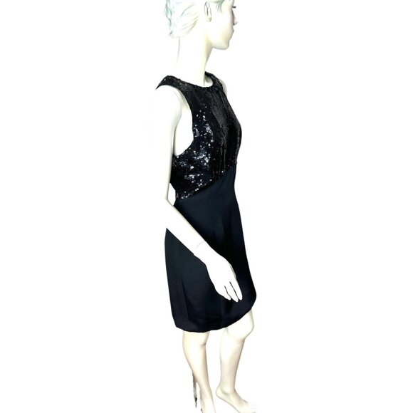1980s Oleg Cassini short black dress with sequin top and racerback  Size 6 - Picture 7 of 8